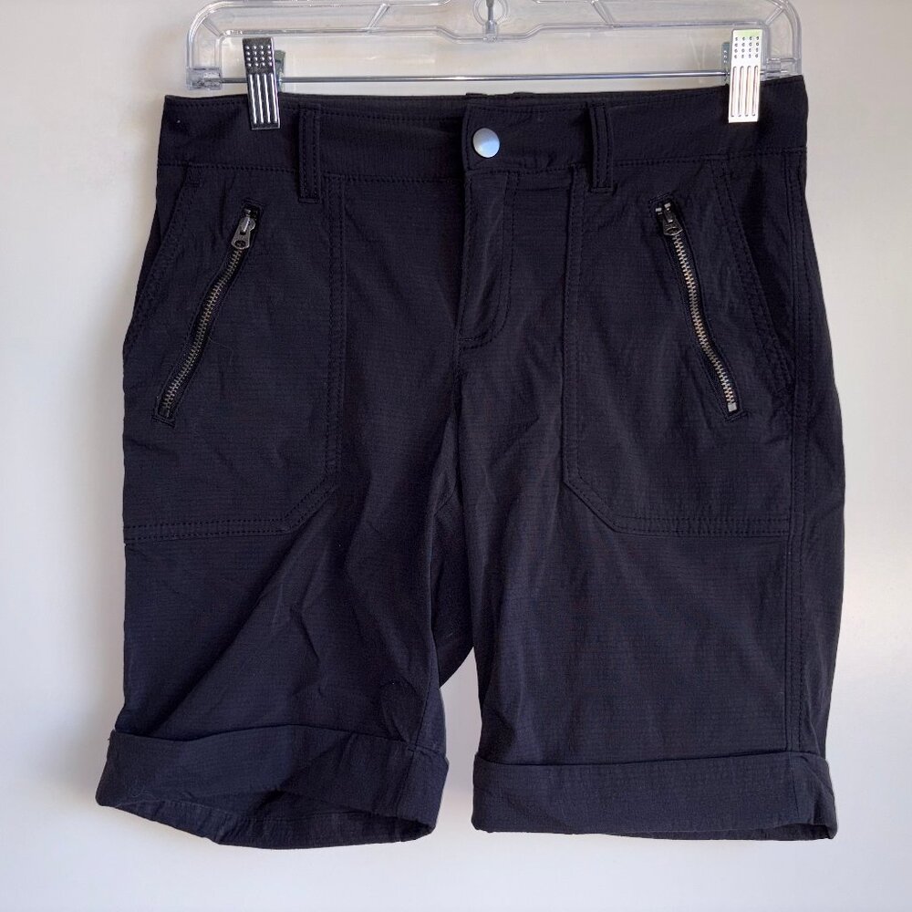 ATHLETA Trekkie Shorts Size 2 Black Hiking Stretch Nylon Zip Pockets